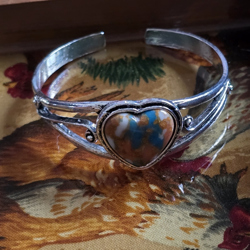 Silver Heart Bracelet with Multicolor Stone
